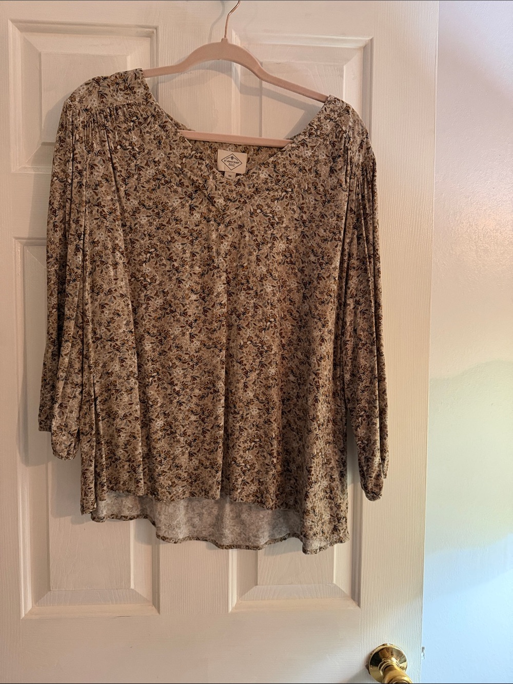 Sonoma Beige Floral Smocked Yoke Blouse